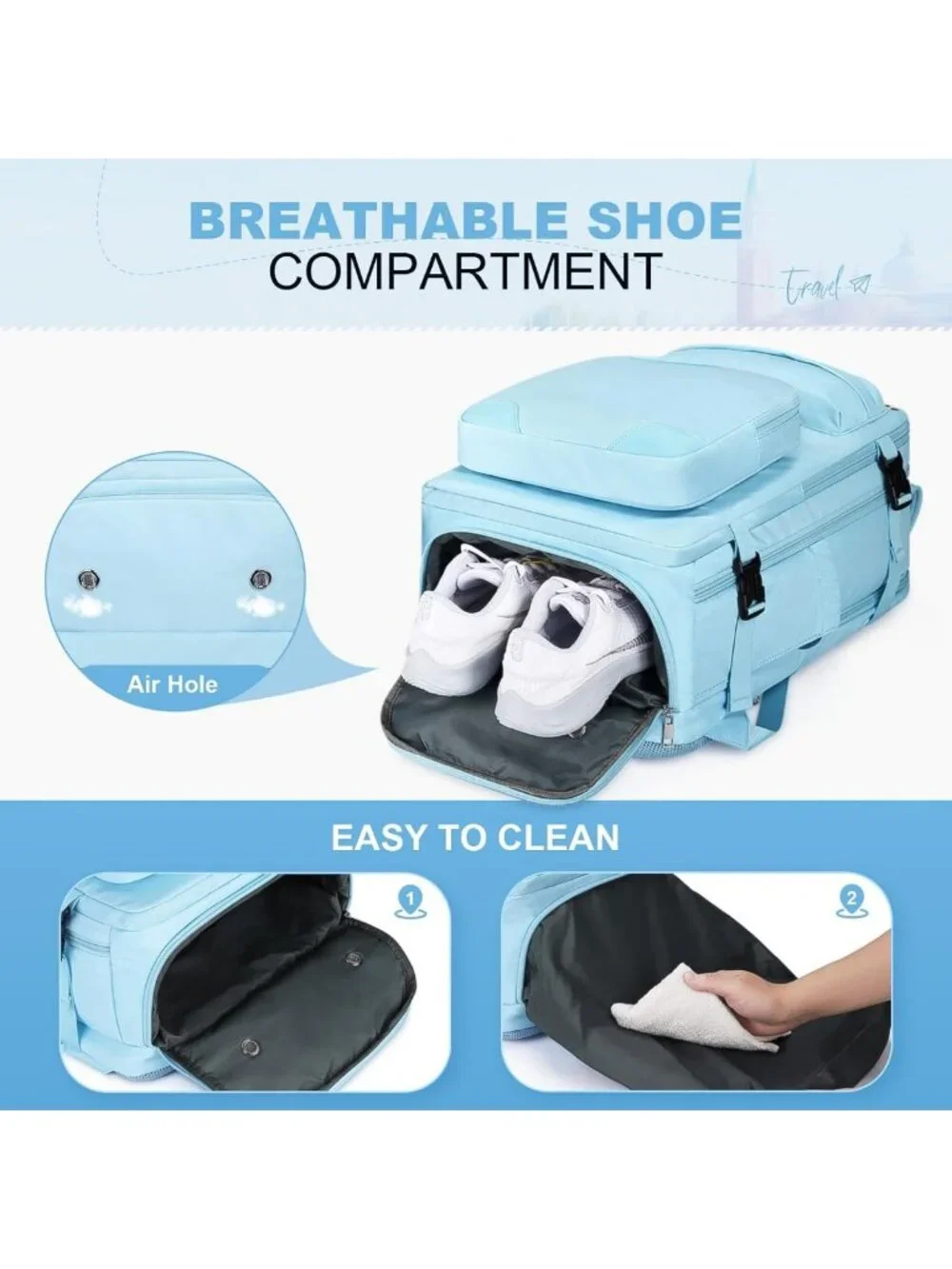 Versatile Travel Backpack for Laptop, Shoe Compartment, Lightweight, Waterproof